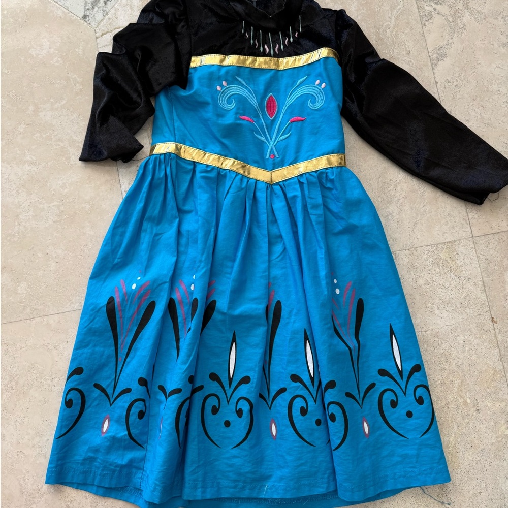 Blue and Black Long Sleeve Dress with Gold Accents